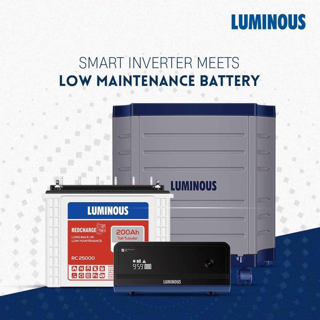 Luminous Inverter & Battery Combo with Trolley for Home, Shop & Office – Zelio+ 1100 (900VA/12V) Sine Wave Inverter + RC25000 200Ah Tall Tubular Battery | 36M Warranty on Inverter & Battery - Image 4