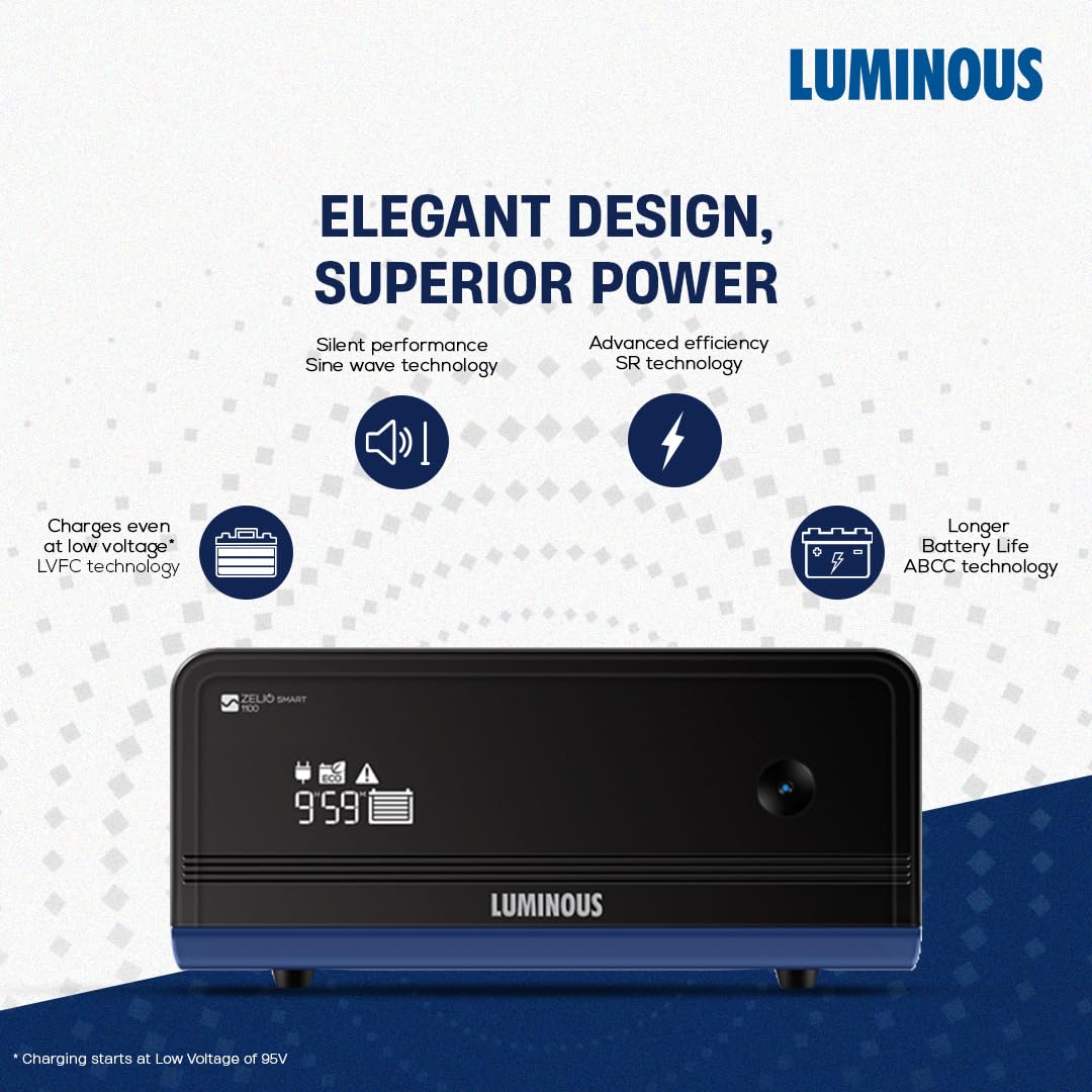Luminous Inverter & Battery Combo with Trolley for Home, Shop & Office – Zelio+ 1100 (900VA/12V) Sine Wave Inverter + RC25000 200Ah Tall Tubular Battery | 36M Warranty on Inverter & Battery - Image 6