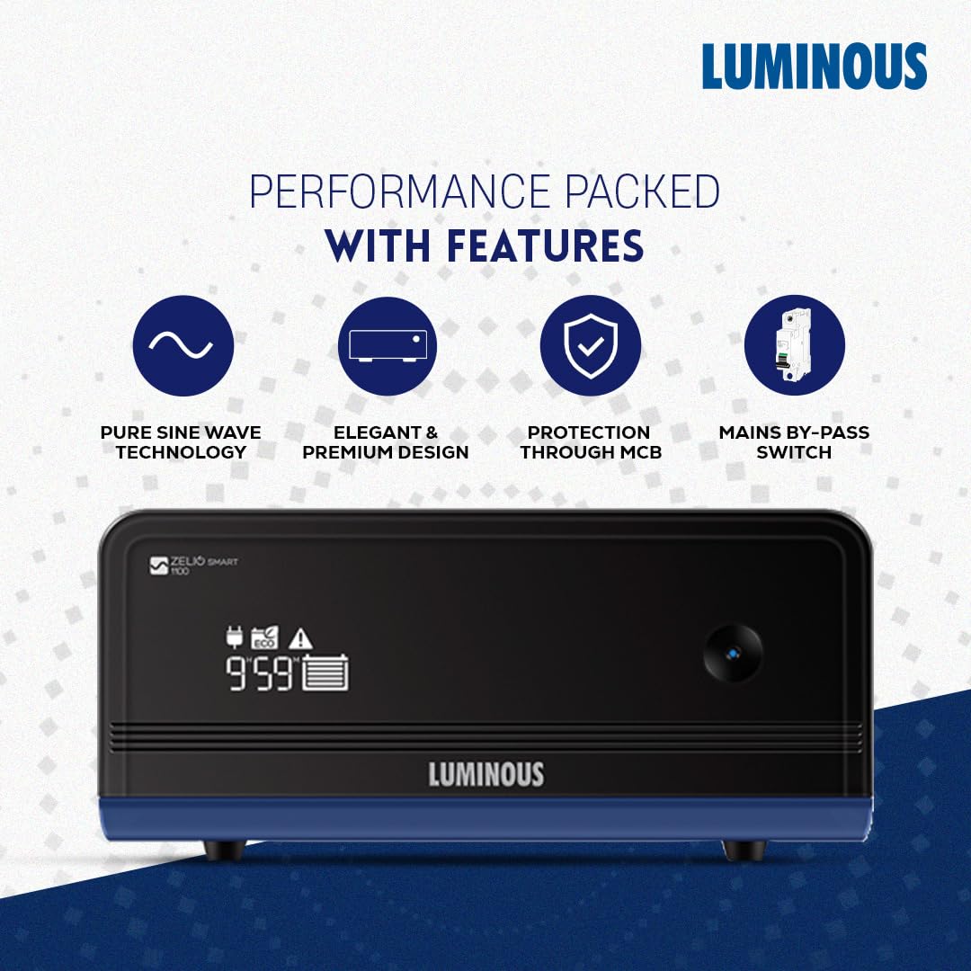 Luminous Inverter & Battery Combo with Trolley for Home, Shop & Office – Zelio+ 1100 (900VA/12V) Sine Wave Inverter + RC25000 200Ah Tall Tubular Battery | 36M Warranty on Inverter & Battery - Image 5