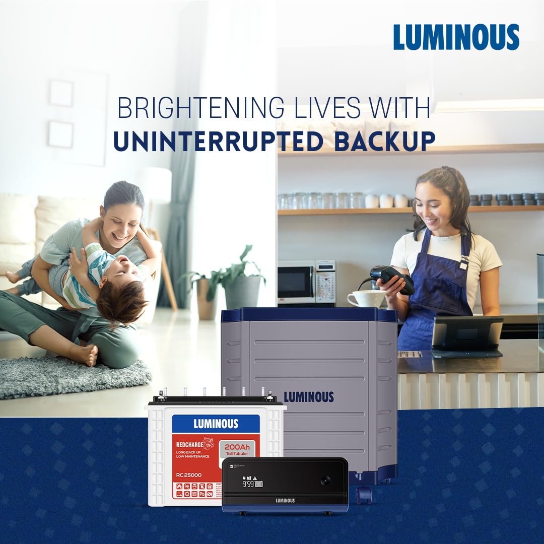 Luminous Inverter & Battery Combo with Trolley for Home, Shop & Office – Zelio+ 1100 (900VA/12V) Sine Wave Inverter + RC25000 200Ah Tall Tubular Battery | 36M Warranty on Inverter & Battery - Image 7